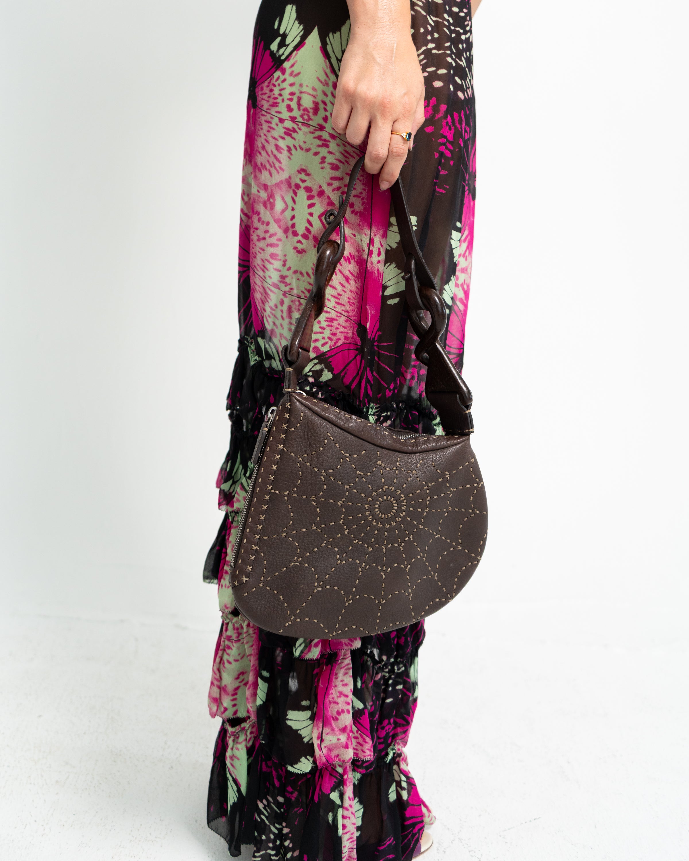 Fendi Zucchino FF Oyster Bag with Spider embroidery